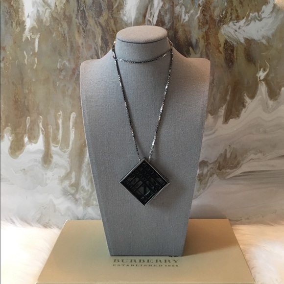 Burberry Large Nova Check Black Gunmetal Necklace - Picture 2 of 7